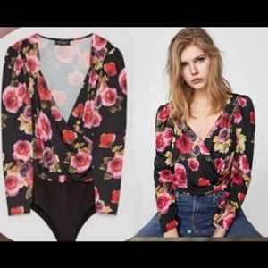 Zara Floral Bodysuit - Black and Pink